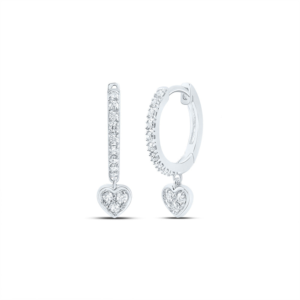 10kt White Gold 1/6 Cttw Natural Diamond Heart Dangling Earring