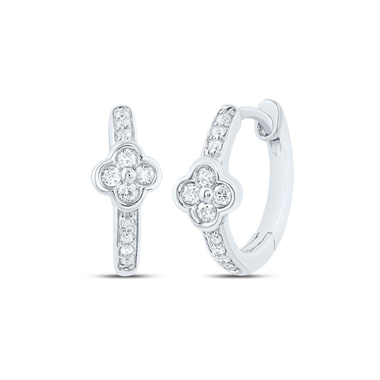 10kt White Gold 1/10 Cttw Diamond Clover Hoop Earring