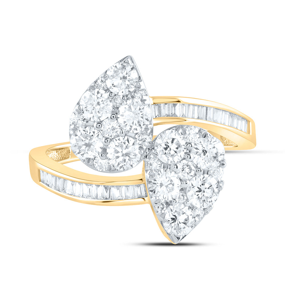 14kt Yellow Gold 1 3/8 Cttw Diamond Fashion Pear Cuff Wedding Engagement Anniversary Ring, Women Size: 5-9