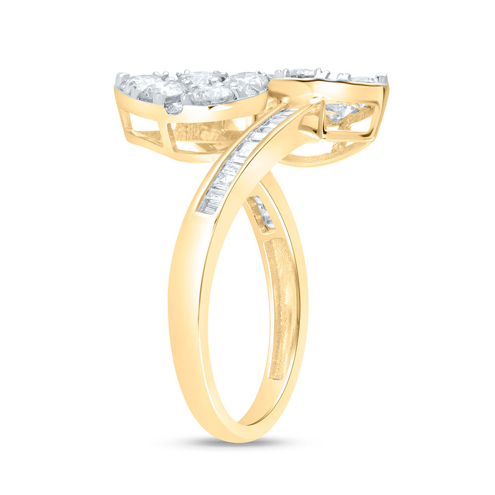 14kt Yellow Gold 1 3/8 Cttw Diamond Fashion Pear Cuff Wedding Engagement Anniversary Ring, Women Size: 5-9