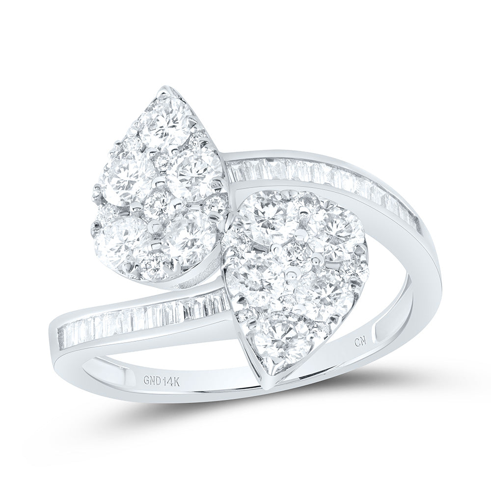 14kt White Gold 1 3/8 Cttw Diamond Fashion Pear Cuff Wedding Engagement Anniversary Ring, Women Size: 5-9