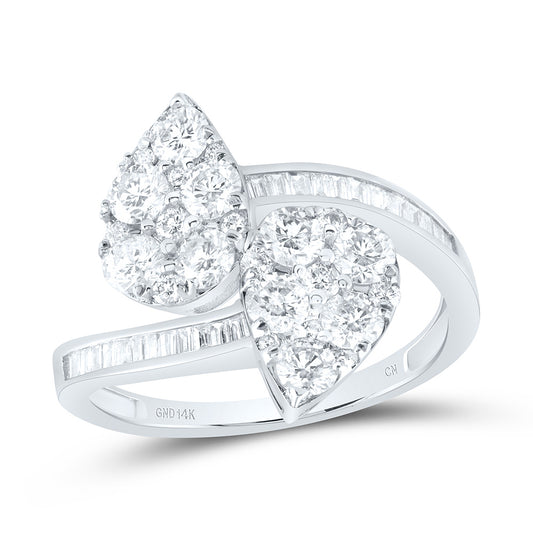 14kt White Gold 1 3/8 Cttw Diamond Fashion Pear Cuff Wedding Engagement Anniversary Ring, Women Size: 5-9