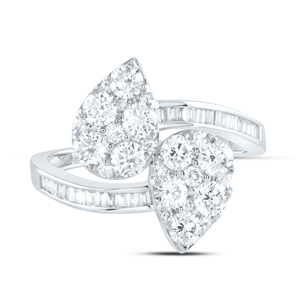 14kt White Gold 1 3/8 Cttw Diamond Fashion Pear Cuff Wedding Engagement Anniversary Ring, Women Size: 5-9