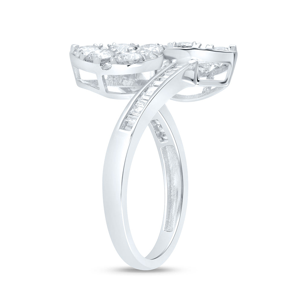 14kt White Gold 1 3/8 Cttw Diamond Fashion Pear Cuff Wedding Engagement Anniversary Ring, Women Size: 5-9