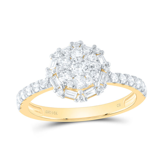 14kt Yellow Gold 7/8 Cttw Diamond Flower Round Bridal Wedding Engagement Anniversary Ring, Women Size: 5-9