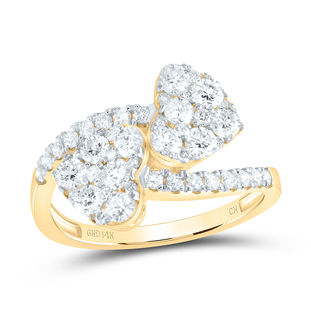 14kt Yellow Gold 1 1/5 Cttw Natural Diamond Fashion Heart Cuff Wedding Engagement Anniversary Ring, Women Size: 5-9
