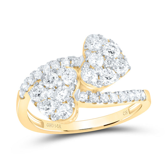 14kt Yellow Gold 1 1/5 Cttw Natural Diamond Fashion Heart Cuff Wedding Engagement Anniversary Ring, Women Size: 5-9