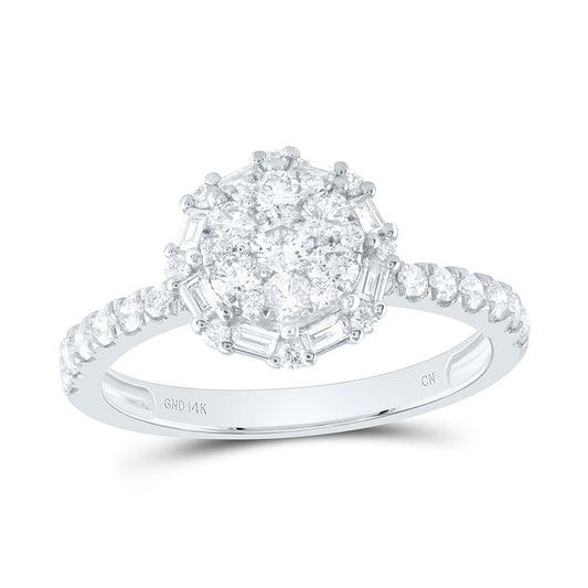 14kt White Gold 7/8 Cttw Diamond Flower Round Bridal Wedding Engagement Anniversary Ring, Women Size: 5-9