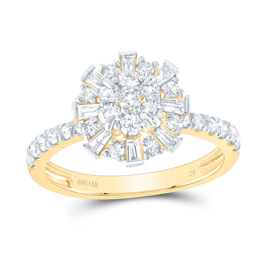 14kt Yellow Gold 1 Cttw Diamond Flower Round Bridal Wedding Engagement Anniversary Ring, Women Size: 5-9