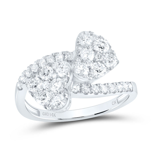 14kt White Gold 1 1/5 Cttw Natural Diamond Fashion Heart Cuff Wedding Engagement Anniversary Ring, Women Size: 5-9