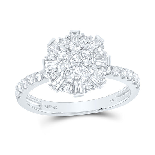 14kt White Gold 1 Cttw Diamond Flower Round Bridal Wedding Engagement Anniversary Ring, Women Size: 5-9