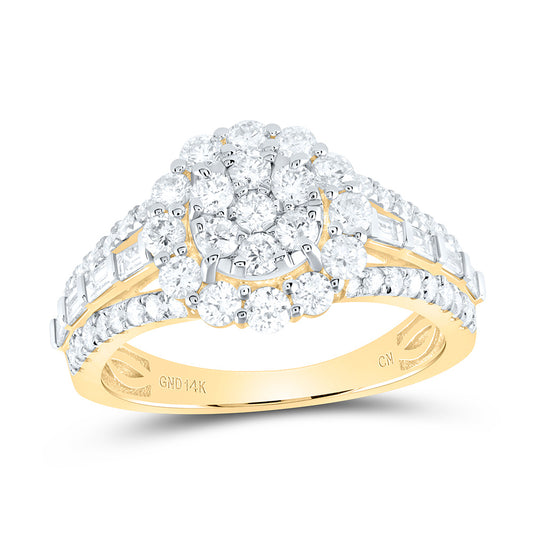 14kt Yellow Gold 1 3/8 Cttw Diamond Flower Round Bridal Wedding Engagement Anniversary Ring, Women Size: 5-9