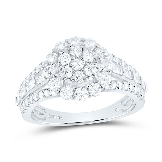 14kt White Gold 1 3/8 Cttw Diamond Flower Round Bridal Wedding Engagement Anniversary Ring, Women Size: 5-9
