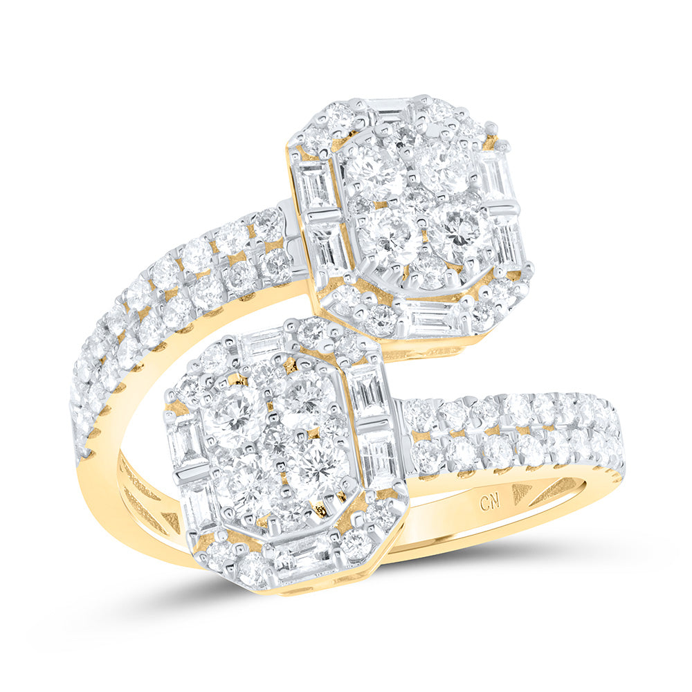 14kt Yellow Gold 1 1/3 Cttw Diamond Fashion Emerald Cuff Wedding Engagement Anniversary Ring, Women Size: 5-9