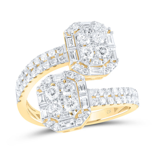 14kt Yellow Gold 1 1/3 Cttw Diamond Fashion Emerald Cuff Wedding Engagement Anniversary Ring, Women Size: 5-9