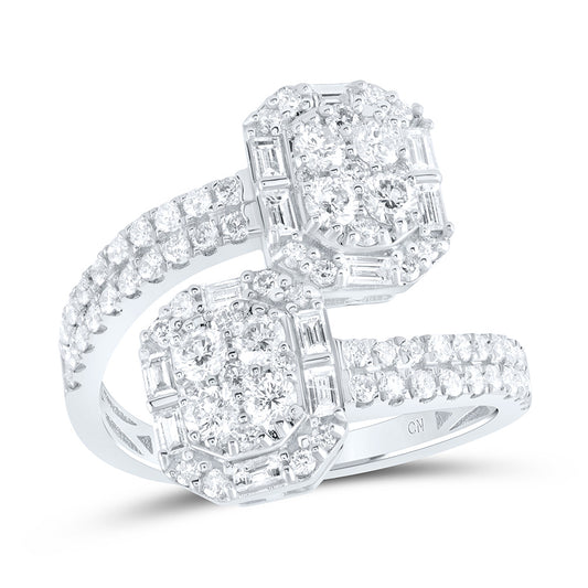 14kt White Gold 1 1/3 Cttw Diamond Fashion Emerald Cuff Wedding Engagement Anniversary Ring, Women Size: 5-9