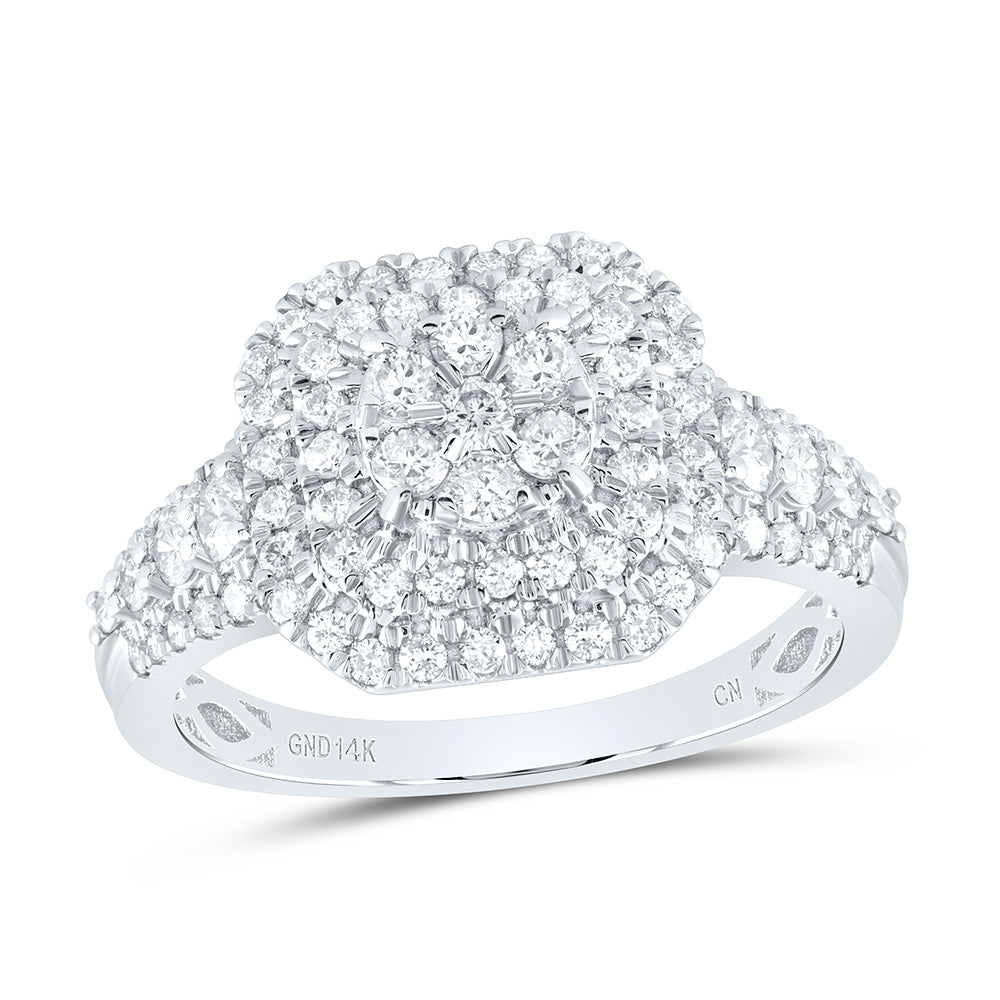 14kt White Gold 1 Cttw Diamond Flower Bridal Wedding Engagement Anniversary Ring, Women Size: 5-9