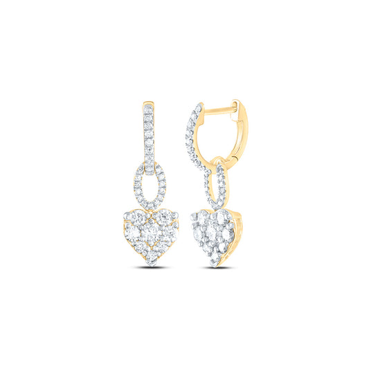 14kt Yellow Gold 1 Cttw Natural Diamond Fashion Heart Dangling Earring