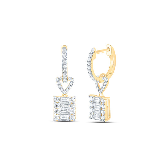 14kt Yellow Gold 7/8 Cttw Diamond Fashion Emerald Dangling Earring