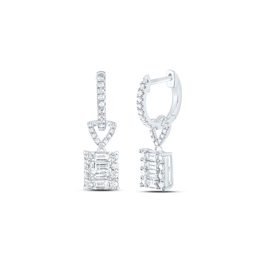 14kt White Gold 7/8 Cttw Diamond Fashion Emerald Dangling Earring