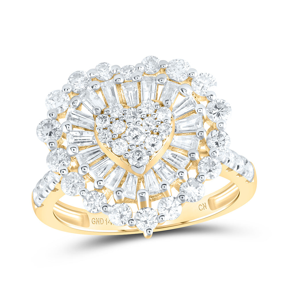 14kt Yellow Gold 1 7/8 Cttw Natural Diamond Fashion Heart Wedding Engagement Anniversary Ring, Women Size: 5-9