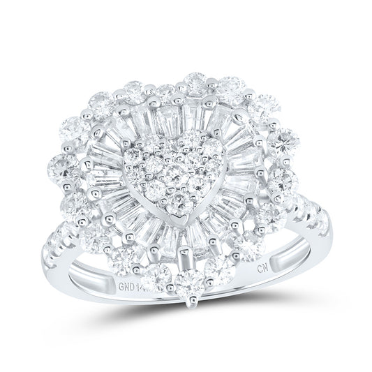 14kt White Gold 1 7/8 Cttw Natural Diamond Fashion Heart Wedding Engagement Anniversary Ring, Women Size: 5-9
