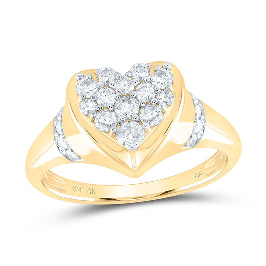 14kt Yellow Gold 1/2 Cttw Natural Diamond Fashion Heart Wedding Engagement Anniversary Ring, Women Size: 5-9