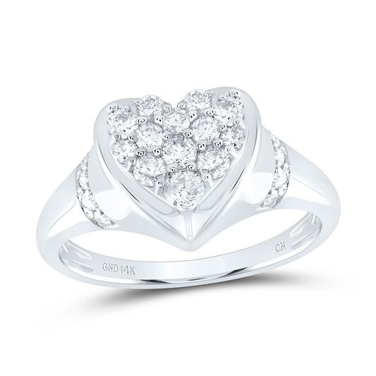 14kt White Gold 1/2 Cttw Natural Diamond Fashion Heart Wedding Engagement Anniversary Ring, Women Size: 5-9