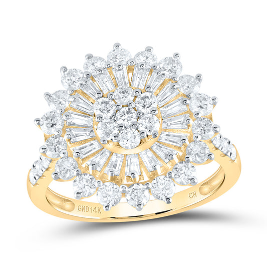 14kt Yellow Gold 2 Cttw Diamond Flower Bridal Wedding Engagement Anniversary Ring, Women Size: 5-9