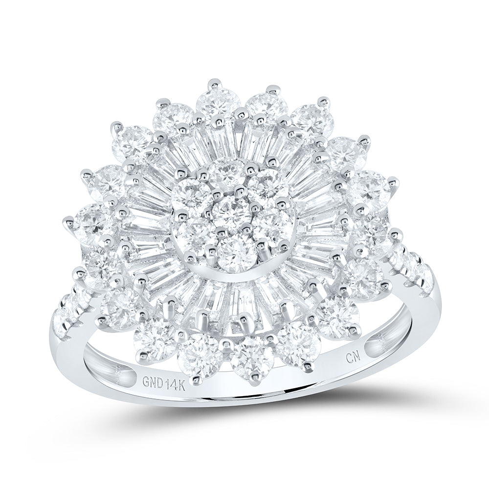 14kt White Gold 2 Cttw Diamond Flower Bridal Wedding Engagement Anniversary Ring, Women Size: 5-9