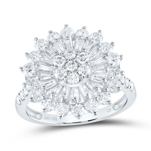 14kt White Gold 2 Cttw Diamond Flower Bridal Wedding Engagement Anniversary Ring, Women Size: 5-9