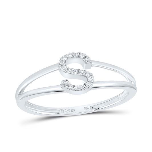 10K White Gold 1/20 Ctw Diamond Gift Initial "S" Ladies Ring, Womens Size: 5-9