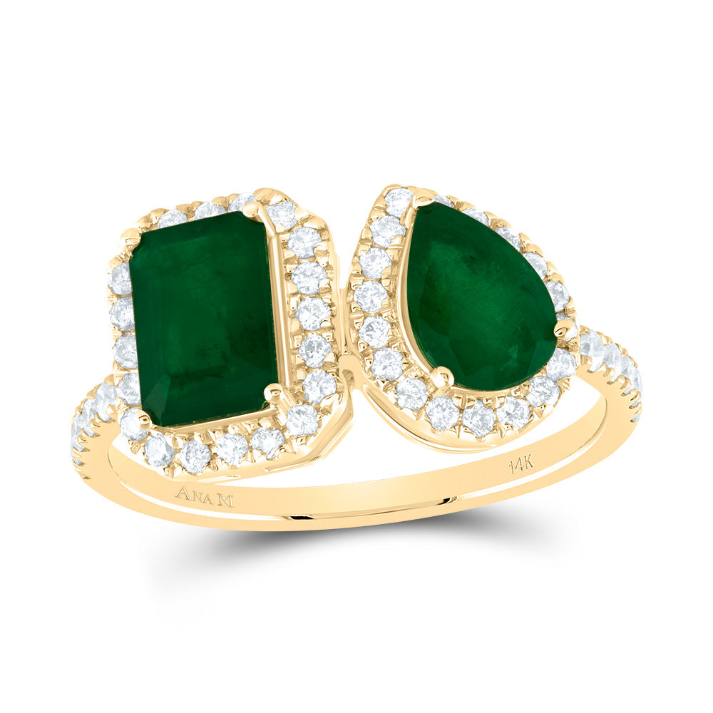 14kt Yellow Or White Or Rose Gold Natural Diamond Ana M 7x5mm Emerald, 7x5mm Pear Natural Gem Wedding Engagement Anniversary Ring