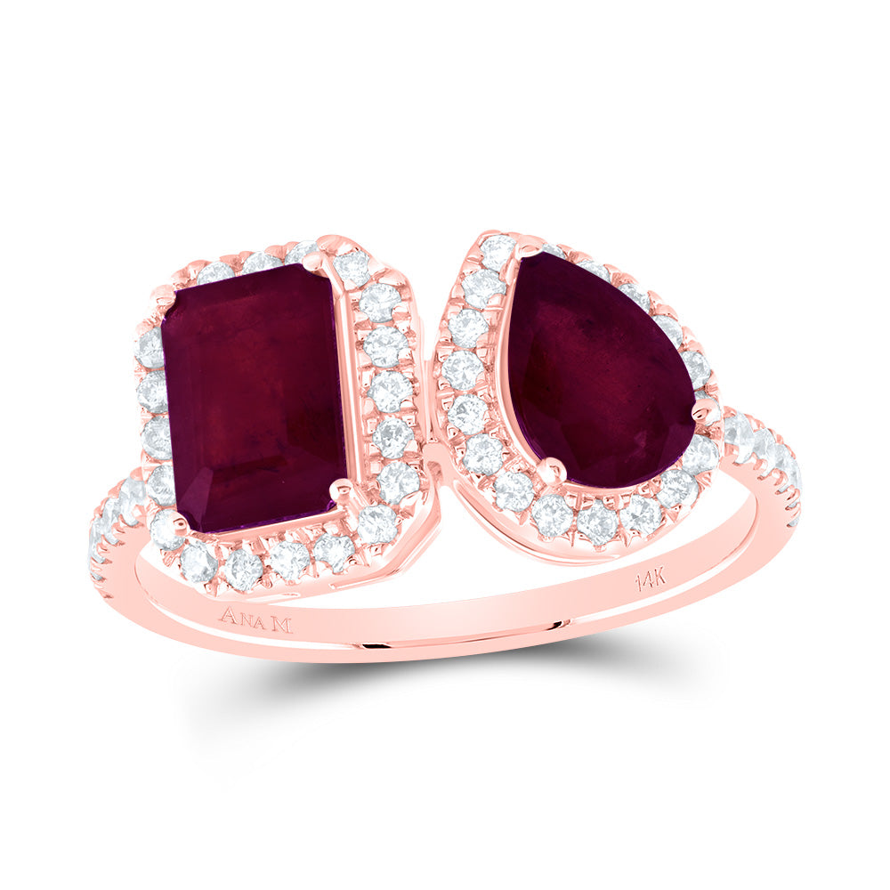 14kt Yellow Or White Or Rose Gold Natural Diamond Ana M 7x5mm Emerald, 7x5mm Pear Natural Gem Wedding Engagement Anniversary Ring