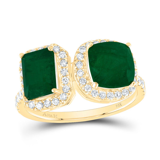 14kt Yellow Or White Or Rose Gold Natural Diamond Ana M 7x7mm Cushion, 7x5mm Emerald Natural Gem Wedding Engagement Anniversary Ring