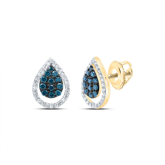 10kt Yellow Gold 5/8 Cttw Diamond Fashion Pear Blue Diamond Stud Earring