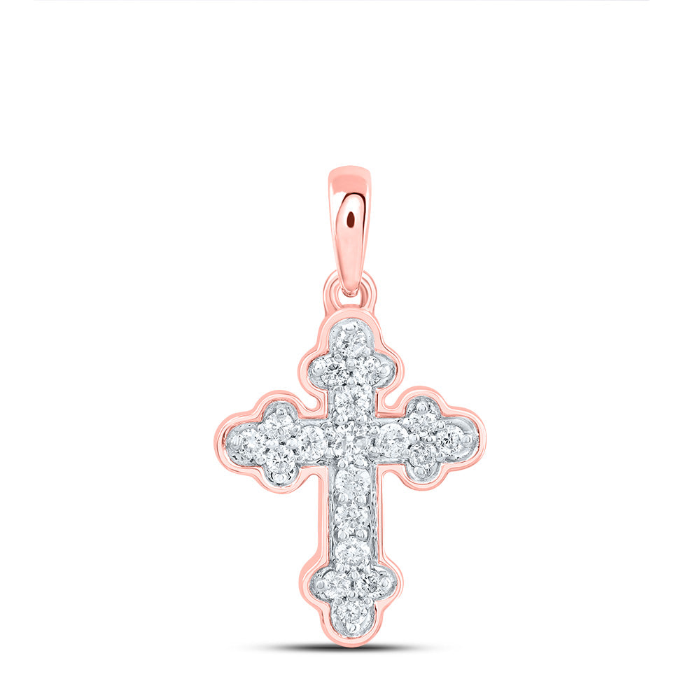 10kt Rose Gold 1/8 Cttw Diamond Cross Pendant