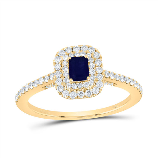 14kt Yellow Gold 1/2 Cttw Diamond Ana M 4.2*3.2mm Emerald Blue Sapphire Natural Gem Emerald Wedding Engagement Anniversary Ring, Women Size: 5-9