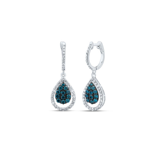 10kt White Gold 3/4 Cttw Diamond Blue Diamond Fashion Pear Dangling Earring
