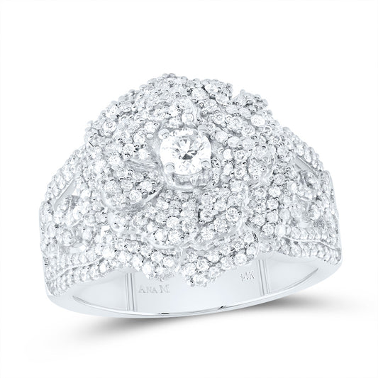 14kt White Gold 1 3/8 Cttw Diamond Ana M Fashion Rose Wedding Engagement Anniversary Ring, Women Size: 5-9