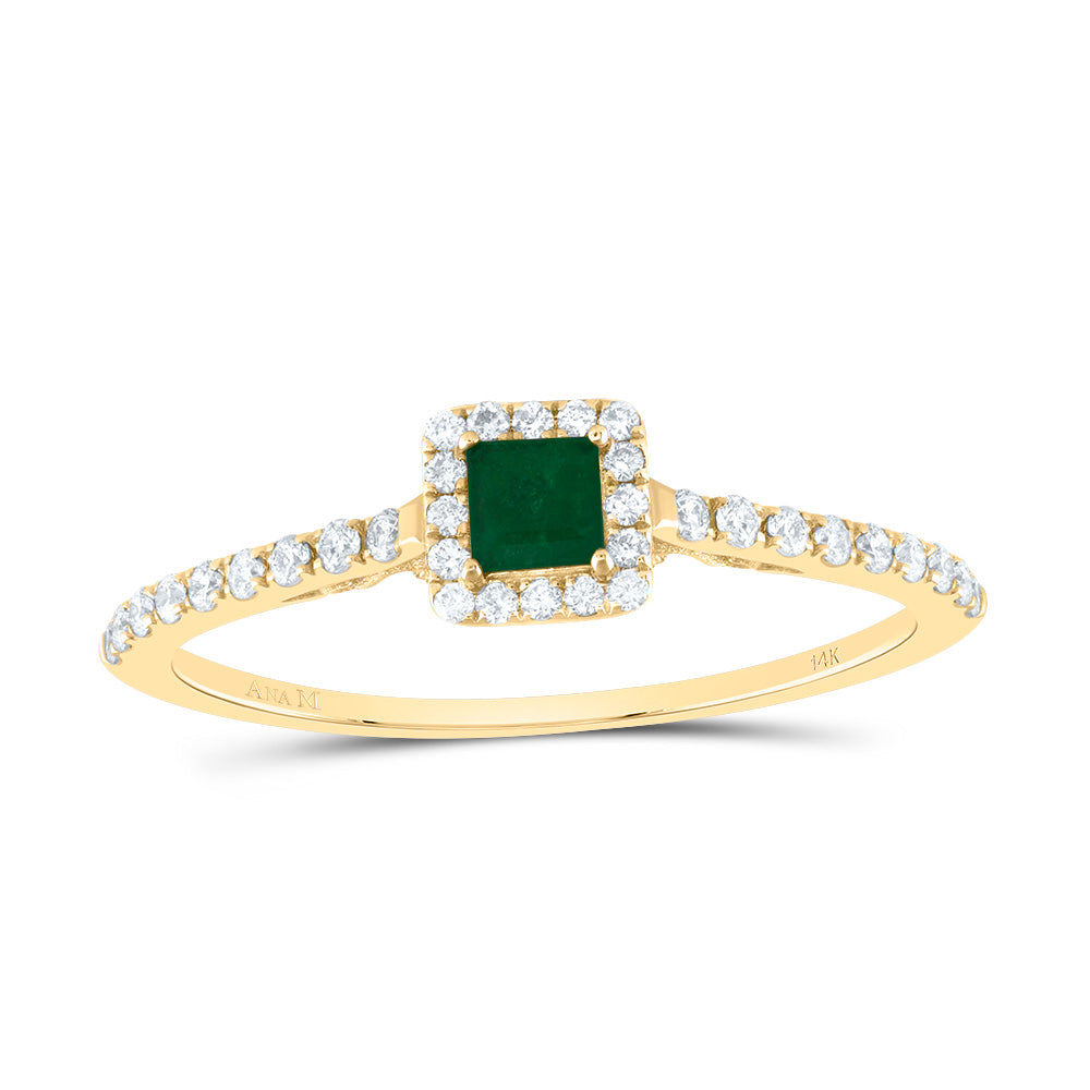 14kt Yellow Gold 1/5 Cttw Diamond Ana M 3mm Pr Emerald Natural Wedding Engagement Anniversary Gem Ring, Women Size: 5-9