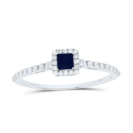 14kt White Gold 1/5 Cttw Diamond Ana M 3mm Pr Blue Sapphire Natural Wedding Engagement Anniversary Gem Ring, Women Size: 5-9