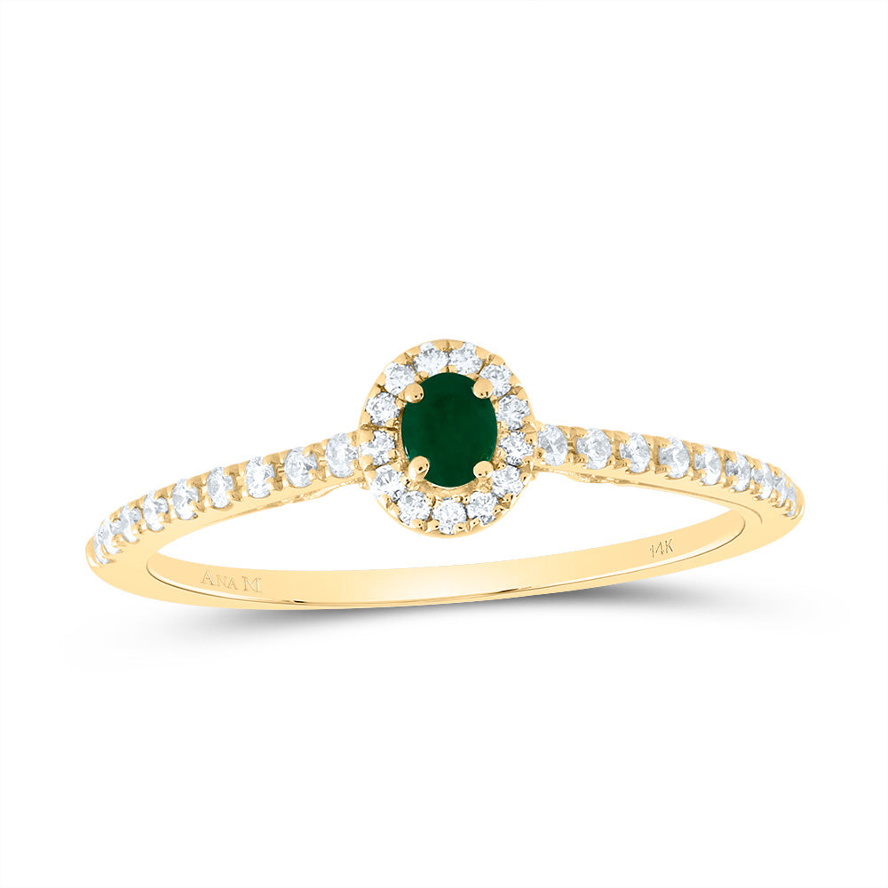 14kt Yellow Gold 1/5 Cttw Diamond Ana M 3x2.5mm Oval Emerald Natural Wedding Engagement Anniversary Gem Ring, Women Size: 5-9