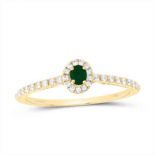 14kt Yellow Gold 1/5 Cttw Diamond Ana M 3x2.5mm Oval Emerald Natural Wedding Engagement Anniversary Gem Ring, Women Size: 5-9