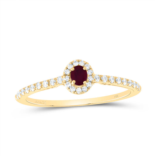 14kt Yellow Gold 1/5 Cttw Diamond Ana M 3x2.5mm Oval Ruby Natural Wedding Engagement Anniversary Gem Ring, Women Size: 5-9