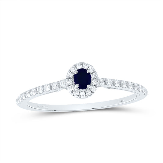 14kt White Gold 1/5 Cttw Diamond Ana M 3x2.5mm Oval Blue Sapphire Natural Wedding Engagement Anniversary Gem Ring, Women Size: 5-9