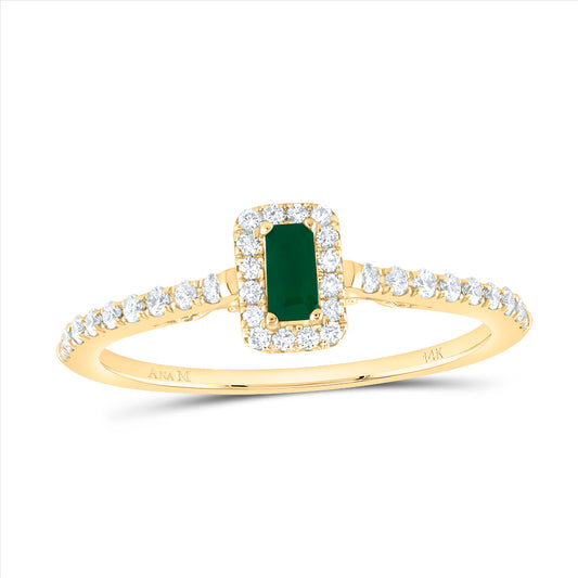 14kt Yellow Gold 1/5 Cttw Diamond Ana M 4x2mm Emerald Emerald Natural Wedding Engagement Anniversary Gem Ring, Women Size: 5-9