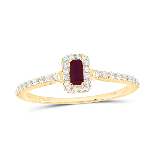 14kt Yellow Gold 1/5 Cttw Diamond Ana M 4x2mm Emerald Ruby Natural Wedding Engagement Anniversary Gem Ring, Women Size: 5-9