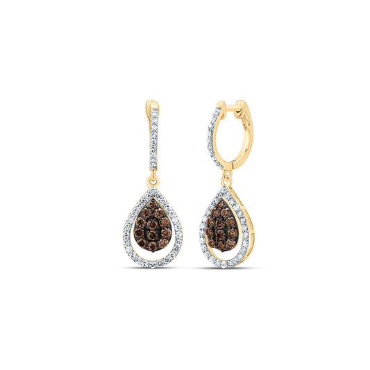 14kt Yellow Gold 3/4 Cttw Diamond Pear Cognac Natural Dangling Earring