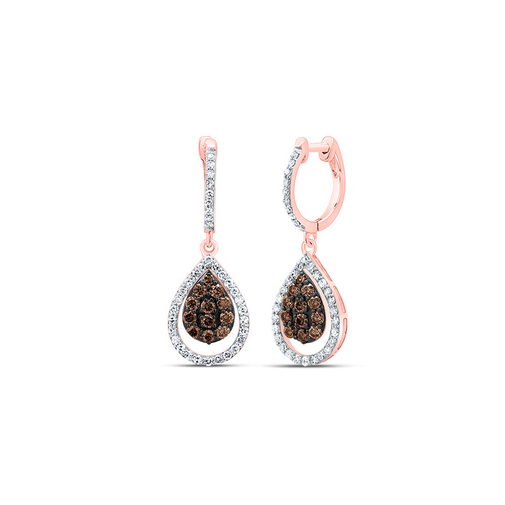 14kt Rose Gold 3/4 Cttw Diamond Pear Cognac Natural Dangling Earring